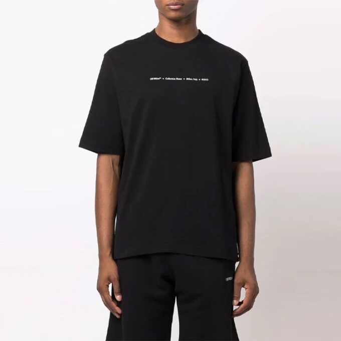 Camiseta de pantalones cortos con cuello redondo y logo FW21, versión entallada, negro
