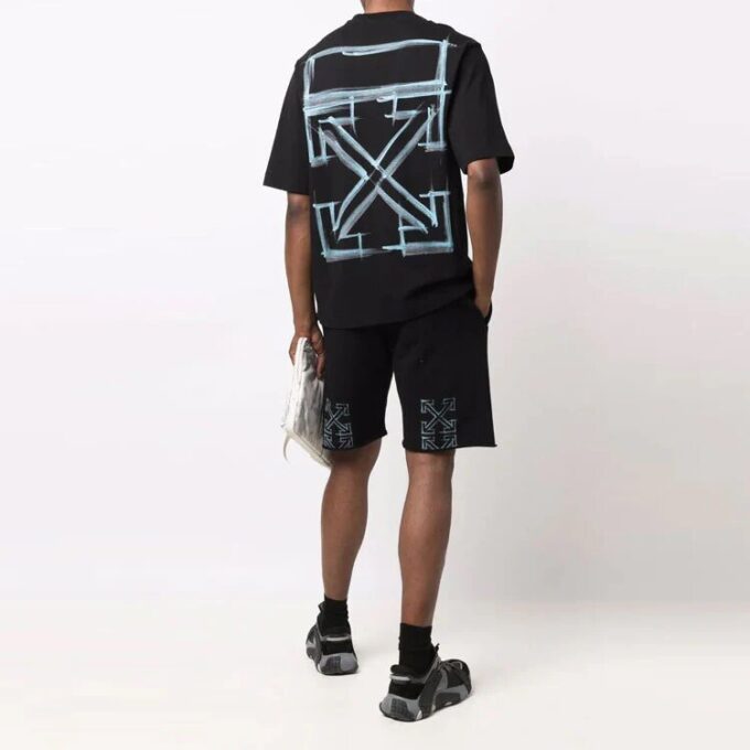 Camiseta de pantalones cortos con cuello redondo y logo FW21, versión entallada, negro
