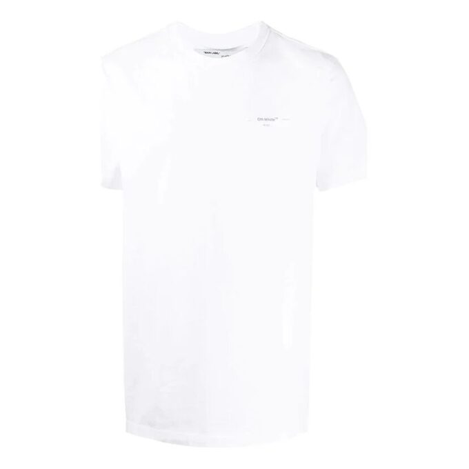Camiseta de pantalones cortos con cuello redondo y logo pequeño, color blanco