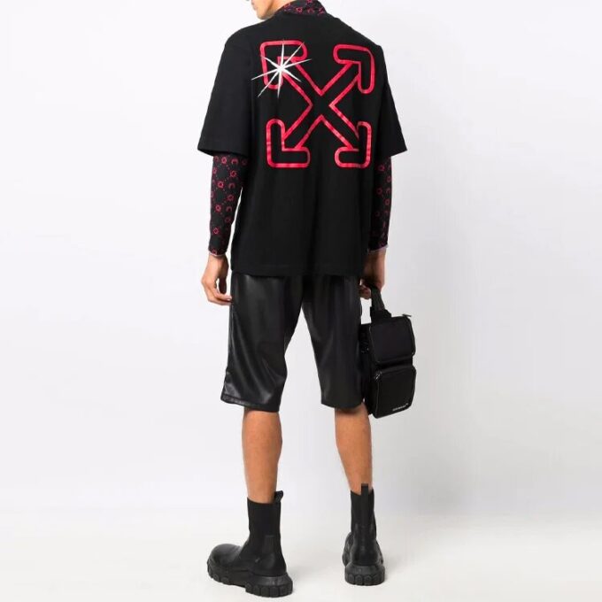 Camiseta de pantalones cortos con cuello redondo y logotipo FW21, versión estándar, negro