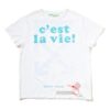 Camiseta de pantalones cortos con eslogan y flecha azul y blanco