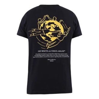 Camiseta de pantalones cortos con estampado Earth bordado, negra Camiseta de pantalones cortos con estampado Earth bordado, negra