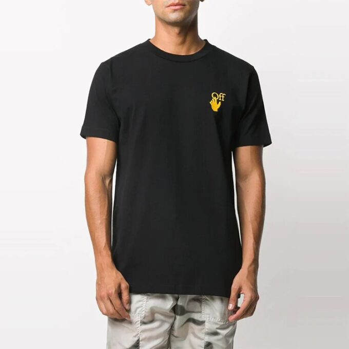 Camiseta de pantalones cortos con estampado Earth bordado, negra