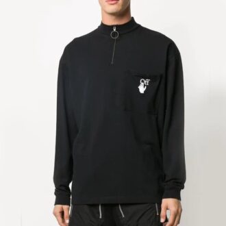 Camiseta deportiva de manga larga con estampado del logotipo, negra