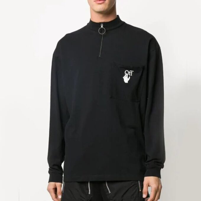Camiseta deportiva de manga larga con estampado del logotipo, negra
