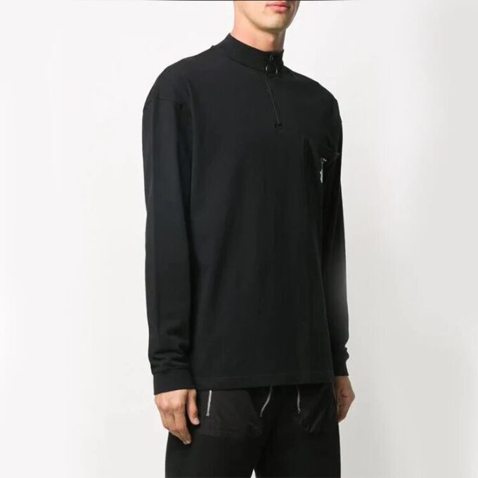 Camiseta deportiva de manga larga con estampado del logotipo, negra