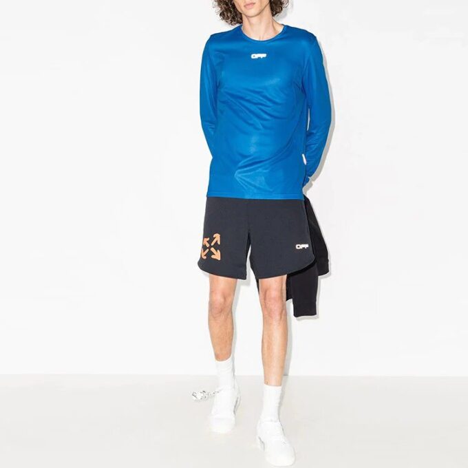 Camiseta deportiva de manga larga con letras impresas, versión estándar, azul