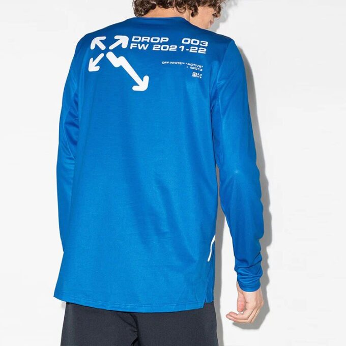 Camiseta deportiva de manga larga con letras impresas, versión estándar, azul