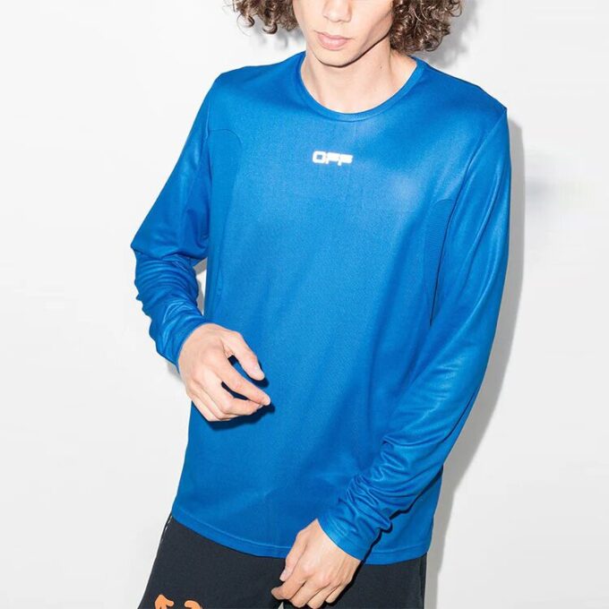 Camiseta deportiva de manga larga con letras impresas, versión estándar, azul