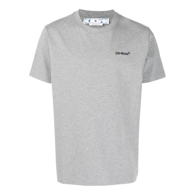 Camiseta gris de manga corta con cuello redondo y estampado de logotipo Off-White para hombre, colección SS22