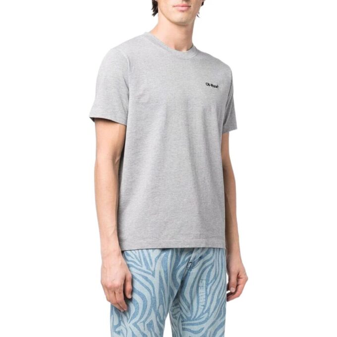 Camiseta gris de manga corta con cuello redondo y estampado de logotipo Off-White para hombre, colección SS22