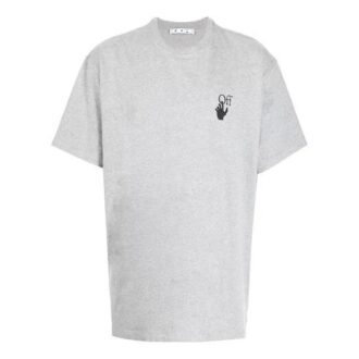 Camiseta gris de manga corta y corte holgado con cuello redondo y estampado del logotipo de Off-White para hombre, colección FW21 Camiseta gris de manga corta y corte holgado con cuello redondo y estampado del logotipo de Off-White para hombre, colección FW21