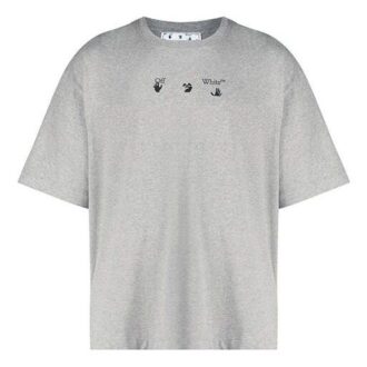 Camiseta gris de manga corta y corte holgado con estampado del logotipo Off-White para hombre FW21