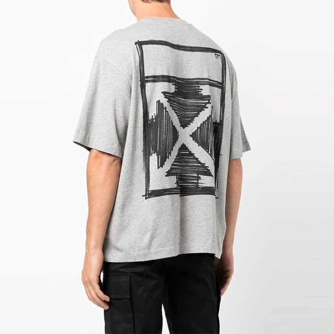 Camiseta gris de manga corta y corte holgado con estampado del logotipo Off-White para hombre FW21
