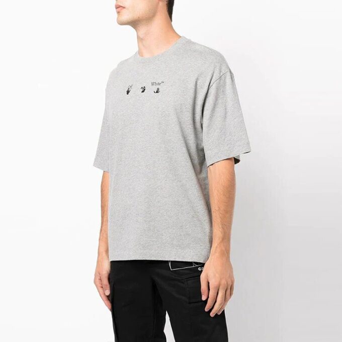 Camiseta gris de manga corta y corte holgado con estampado del logotipo Off-White para hombre FW21