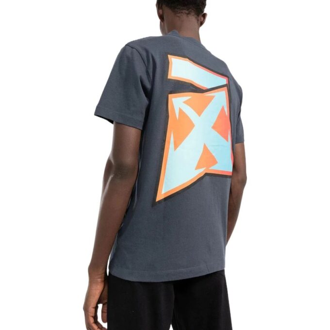 Camiseta gris de pantalón corto con cuello redondo y estampado de logotipo degradado de Off-White para hombre, colección primavera-verano 2022, versión estándar