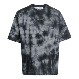 Camiseta gris de pantalón corto y cuello redondo con estampado de logotipo tie-dye de Off-White para hombre, colección FW22, corte holgado