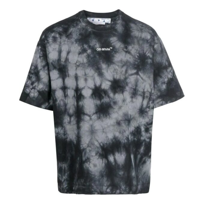Camiseta gris de pantalón corto y cuello redondo con estampado de logotipo tie-dye de Off-White para hombre, colección FW22, corte holgado
