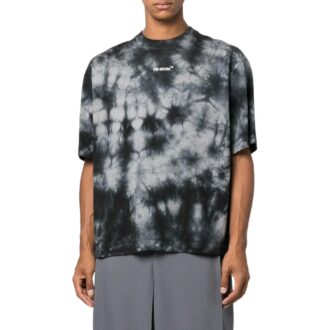 Camiseta gris de pantalón corto y cuello redondo con estampado de logotipo tie-dye de Off-White para hombre, colección FW22, corte holgado