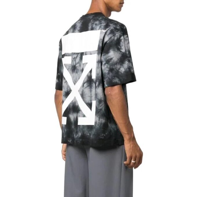 Camiseta gris de pantalón corto y cuello redondo con estampado de logotipo tie-dye de Off-White para hombre, colección FW22, corte holgado