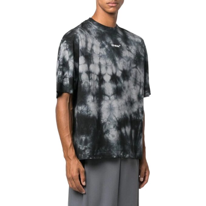 Camiseta gris de pantalón corto y cuello redondo con estampado de logotipo tie-dye de Off-White para hombre, colección FW22, corte holgado