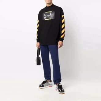 Camiseta holgada de manga larga con estampado de rayas y motivos de Caravaggio de Off-White para hombre, color negro