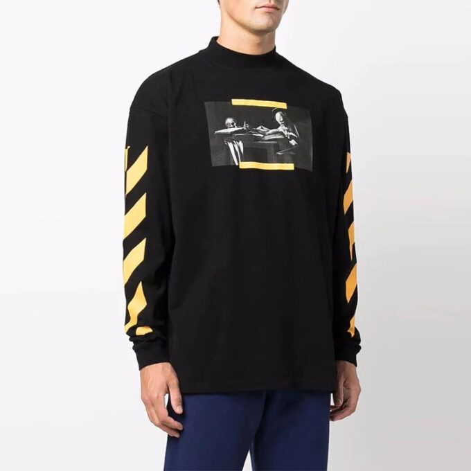 Camiseta holgada de manga larga con estampado de rayas y motivos de Caravaggio de Off-White para hombre, color negro