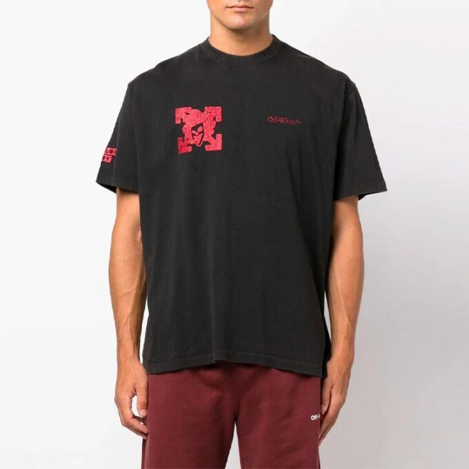 Camiseta negra de manga corta con cuello redondo y diseño de flecha Off-White para hombre, temporada otoño-invierno 2022