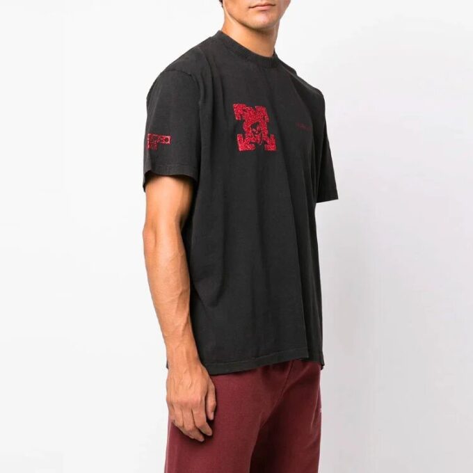 Camiseta negra de manga corta con cuello redondo y diseño de flecha Off-White para hombre, temporada otoño-invierno 2022