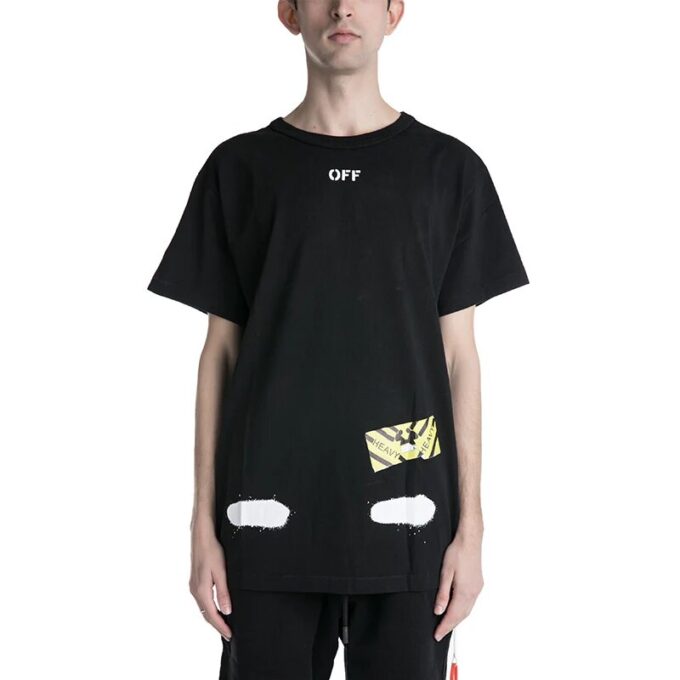 Camiseta negra de manga corta Off-White para hombre C/O VIRGIL ABLOH con estampado de tintas salpicadas y rayas de tigre