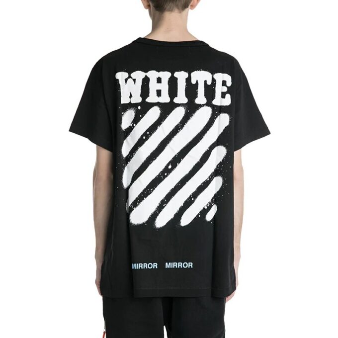 Camiseta negra de manga corta Off-White para hombre C/O VIRGIL ABLOH con estampado de tintas salpicadas y rayas de tigre