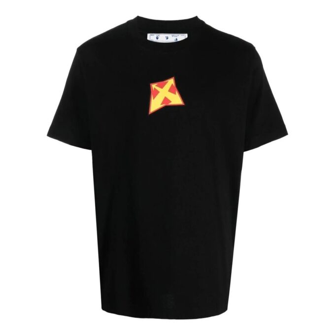 Camiseta negra de manga corta con cuello redondo y estampado del logotipo de Off-White para hombre