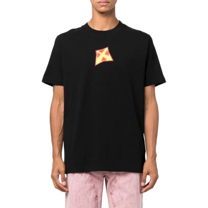 Camiseta negra de manga corta con cuello redondo y estampado del logotipo de Off-White para hombre