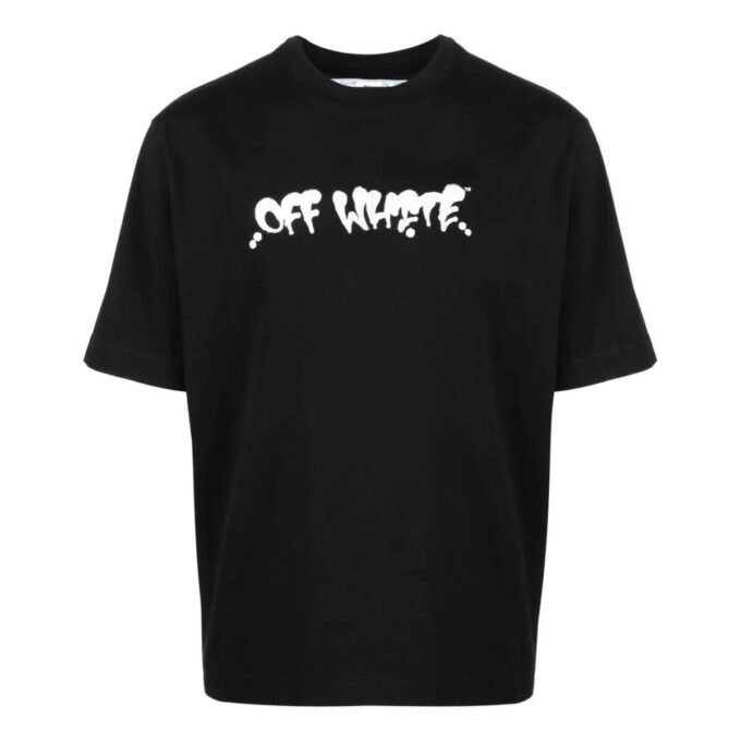 Camiseta negra de manga corta con estampado de letras del logotipo de Off-White para hombre, colección primavera-verano 2022