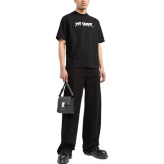 Camiseta negra de manga corta con estampado de letras del logotipo de Off-White para hombre, colección primavera-verano 2022 Camiseta negra de manga corta con estampado de letras del logotipo de Off-White para hombre, colección primavera-verano 2022