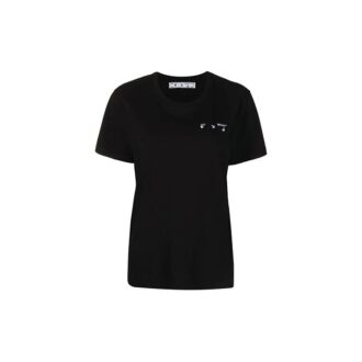 Camiseta negra de manga corta con estampado de logotipo y patrón de flechas Off-White SS21