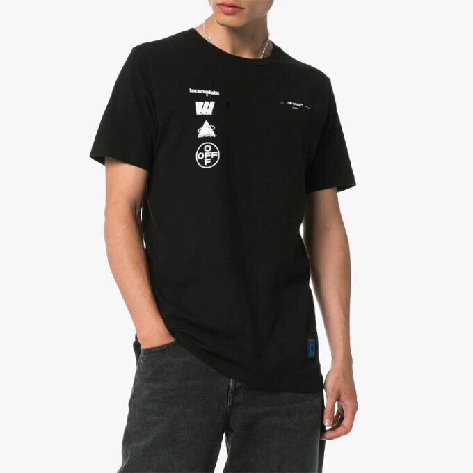 Camiseta negra de manga corta con estampado fotográfico en la espalda de Off-White para hombre en Pantalones Cortos