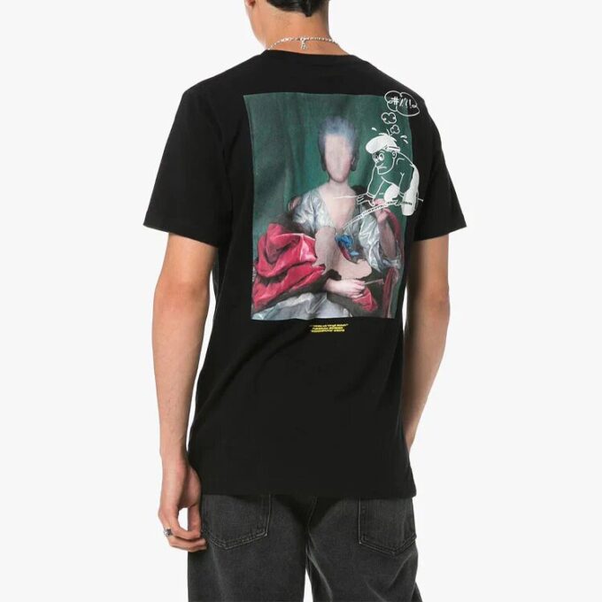 Camiseta negra de manga corta con estampado fotográfico en la espalda de Off-White para hombre en Pantalones Cortos