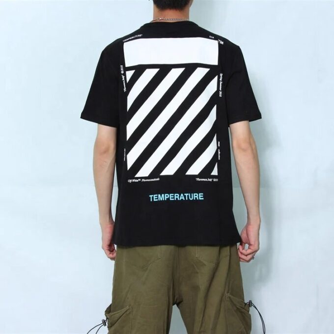 Camiseta negra de manga corta con rayas alfabéticas básicas Off-White para hombre C/O VIRGIL ABLOH