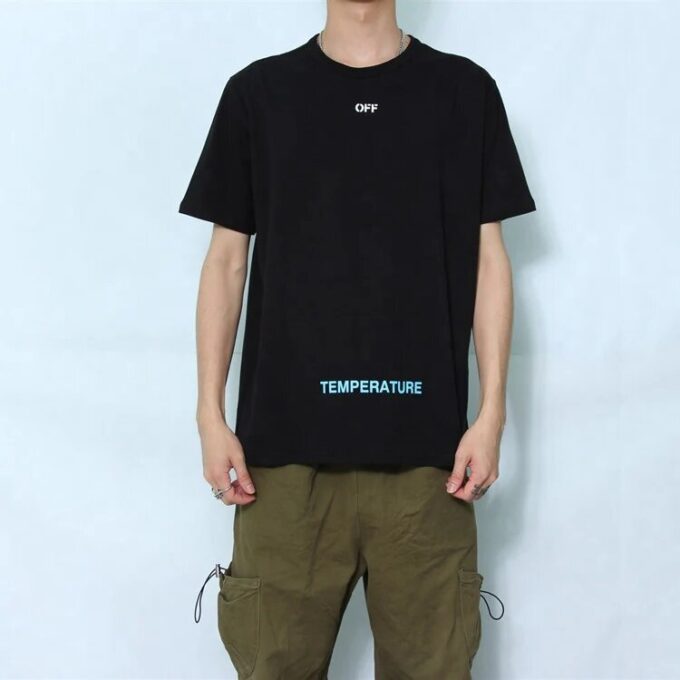 Camiseta negra de manga corta con rayas alfabéticas básicas Off-White para hombre C/O VIRGIL ABLOH