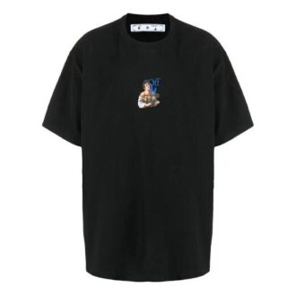 Camiseta negra de manga corta holgada con dibujo de flecha azul de la colección 21SS Camiseta negra de manga corta holgada con dibujo de flecha azul de la colección 21SS