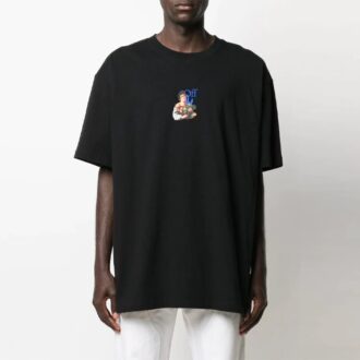Camiseta negra de manga corta holgada con dibujo de flecha azul de la colección 21SS Camiseta negra de manga corta holgada con dibujo de flecha azul de la colección 21SS