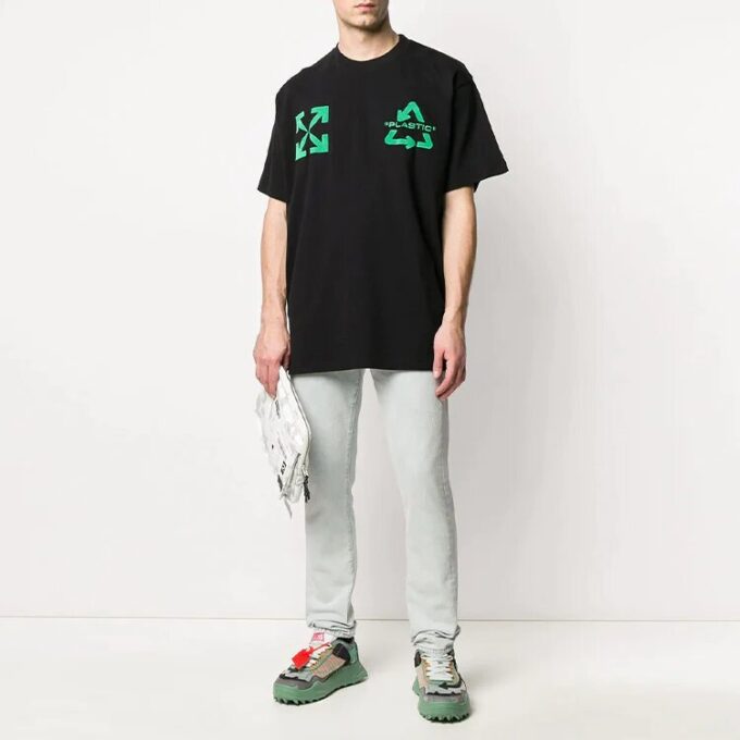 Camiseta negra de manga corta holgada con estampado del logotipo bordado C/O VIRGIL ABLOH de Off-White para hombre