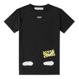 Camiseta negra de manga corta Off-White para hombre C/O Virgil Abloh con estampado de rayas de tigre y salpicaduras de tinta Camiseta negra de manga corta Off-White para hombre C/O Virgil Abloh con estampado de rayas de tigre y salpicaduras de tinta