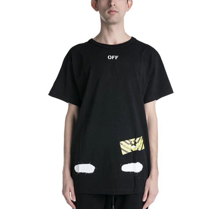 Camiseta negra de manga corta Off-White para hombre C/O Virgil Abloh con estampado de rayas de tigre y salpicaduras de tinta