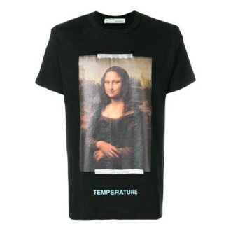 Camiseta negra de manga corta Off-White para hombre con estampado de la Mona Lisa y flecha en la espalda Camiseta negra de manga corta Off-White para hombre con estampado de la Mona Lisa y flecha en la espalda