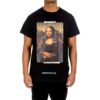 Camiseta negra de manga corta Off-White para hombre con estampado de la Mona Lisa y flecha en la espalda