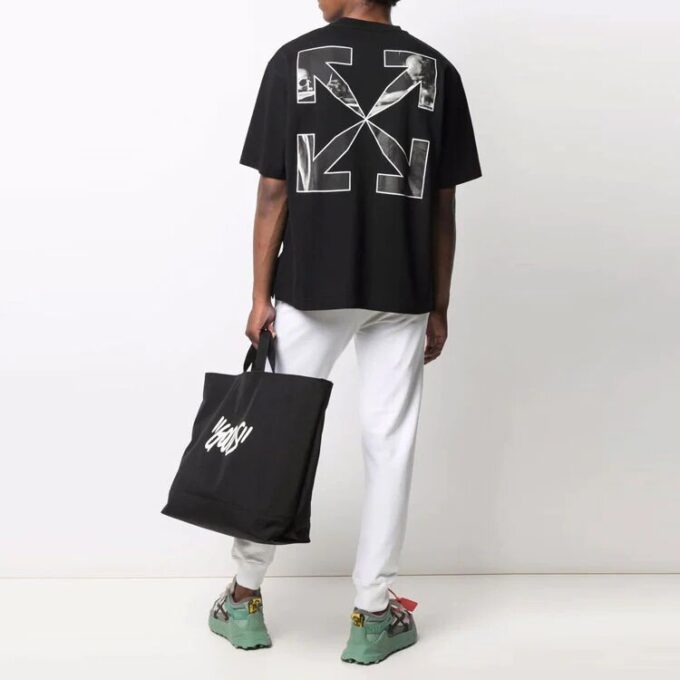 Camiseta negra de manga corta para hombre Off-White con estampado de flechas