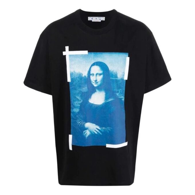 Camiseta negra de manga corta y corte holgado con estampado de personajes en color liso de Off-White para hombre, colección primavera-verano 2022