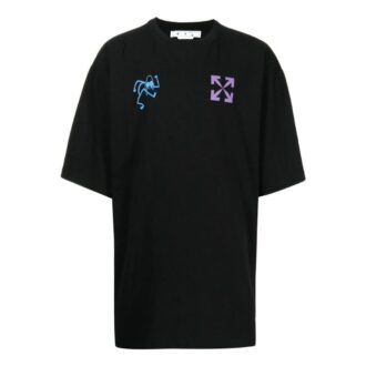 Camiseta negra de manga corta y cuello redondo con estampado de logotipo Off-White para hombre, colección primavera-verano 2022 Camiseta negra de manga corta y cuello redondo con estampado de logotipo Off-White para hombre, colección primavera-verano 2022
